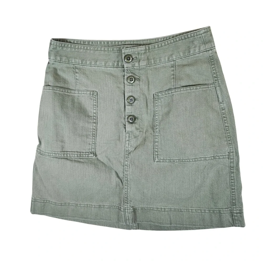 Gap Skirt Button Front Olive Green Cotton‎ Tencel Utility Mini 6